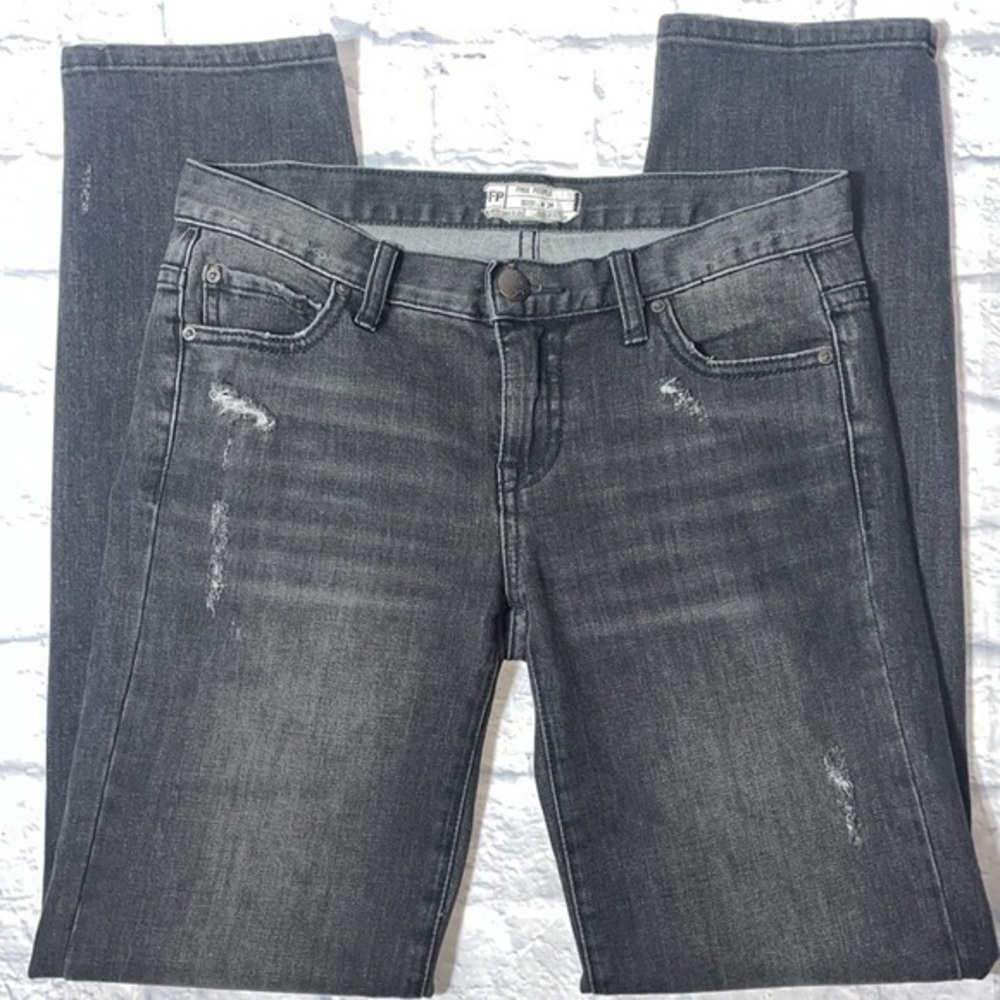 Free People Skinny Distressed Boho Faded Black Denim Stretch Jean Casual Pants